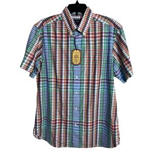 Cremieux Men's Shirt Size Large Indian Madras Short Sleeve Plaid Cotton Multi A4